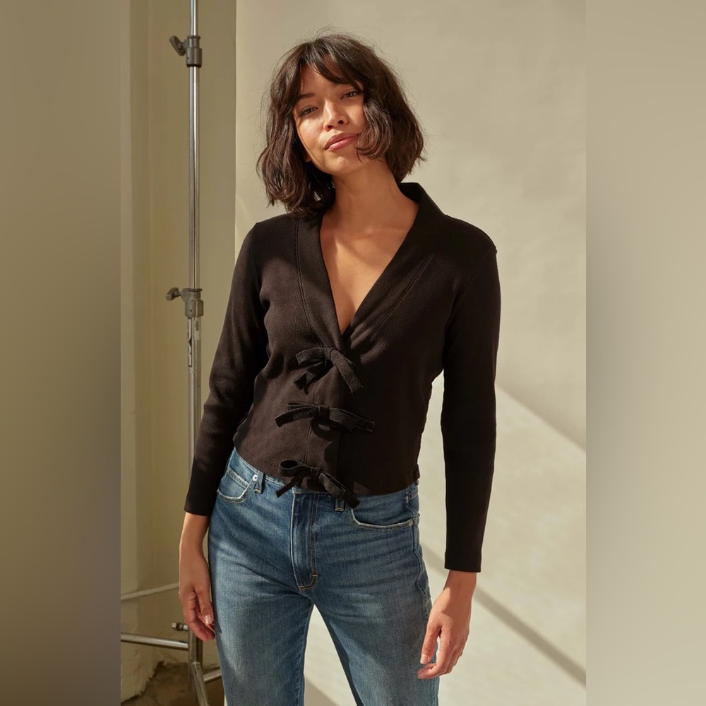 ⭐️SOLD⭐️ amo denim black cardigan top ribbed cotton made in usa los angeles